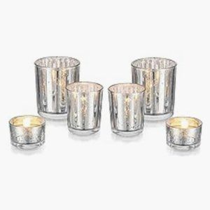 6 pc / 3 sizes - Silver Mercury Glass Tealight / Votive Candle Holder Set